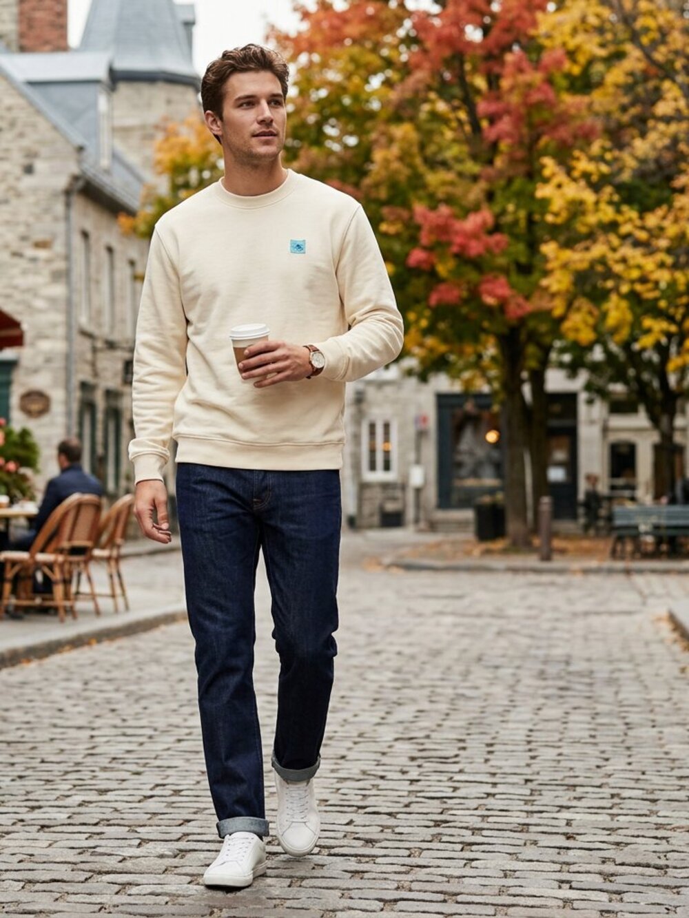 Scotch & Soda Logo Sweatshirt Cream Medium Men's Cotton Crewneck Pullover As-is